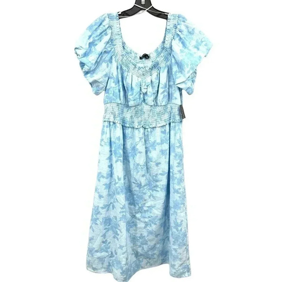 INC Blue White Floral Off Shoulder Printed Midi Dress Plus Size 1X New - Picture 2 of 8